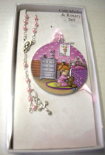 Crib Medal  Rosary Set, Girl, Pink, Brand New