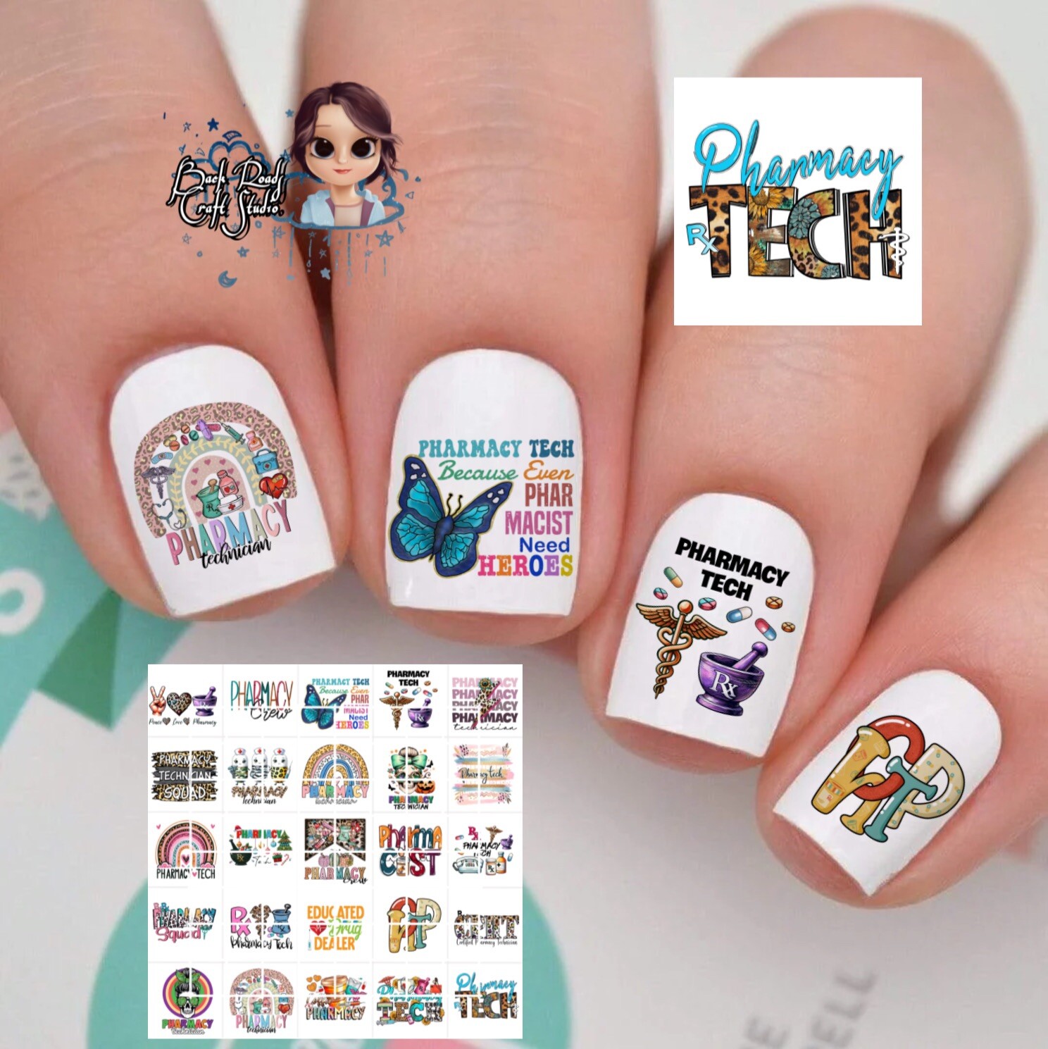 Pharmacy Technician Waterslide Nail Art Decals Set Of 50  Instructions