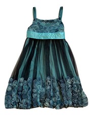 Bonnie Jean Turquoise/Navy Blue Tulle Girls Holiday Dressy Party Dress Size 7