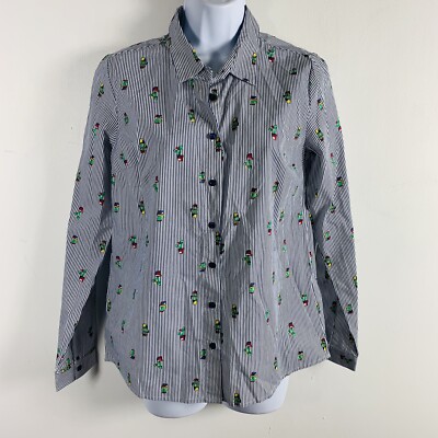 Primark Top sz 6 Blue Striped Cactus Print Modern Western Casual Americana NEW