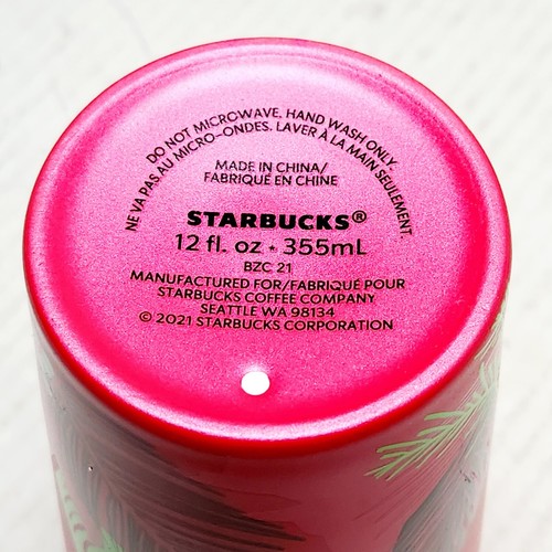 Starbucks 2021 Holiday Ceramic Tumbler 12oz w/ Pink Lid Red Poinsettia BZC21 HTF - Picture 12 of 12