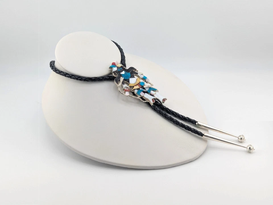 Corbata Bolo Hecha a Mano Zuni Firmada Beyuka Serpiente Bailarina Nativo Americano Joyería Foto 4 de 4