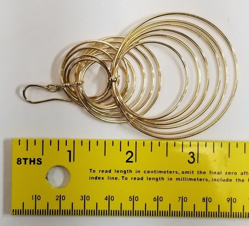 Wire Circles Gold Tone Metal Dangle Pierced Earrings Triple Layers - Picture 6 of 6