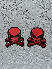 Skull Cross And Bones Iron On Patch 2 Red Skull Embroidered Patches Horror Comic