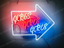 20"x16" Girls Girls Girls Arrow Neon Sign Lamp Light Acrylic Decor Handmade QL