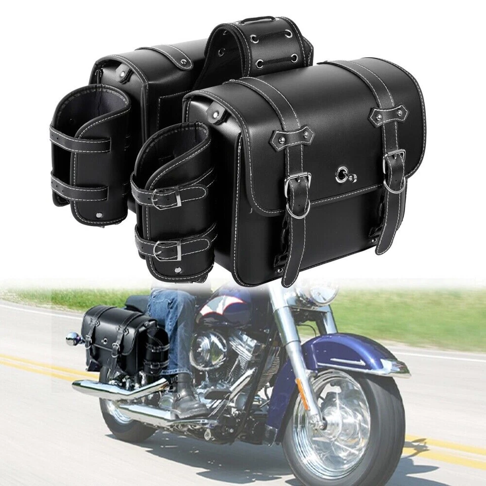 Motorcycle PU Leather Saddlebags Water Cup Holder Universal For Dyna Sportster - Изображение 3 из 4