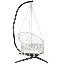 Hammock C Stand Meatal 360° Rotation+Hanging Cotton Rope Macrame Hammock Chair