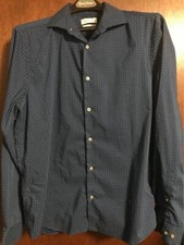 Calvin Klein Slim Fit Long Sleeve Dress Shirt Size Large Blue with White Dots