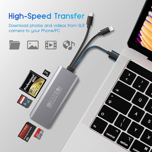 5-in-1 Aluminum Multi Memory Card Reader for iPhone, iPad, USB C & A Devices - Picture 5 of 8