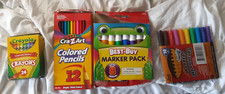 Lot of 4 school supplies: crayons, color penccils, markers