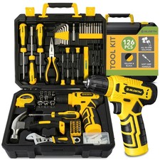 BLOSTM Tool Kit Home Tool Box Set Hand Tool DIY Repair Portable Yellow 126 Piece