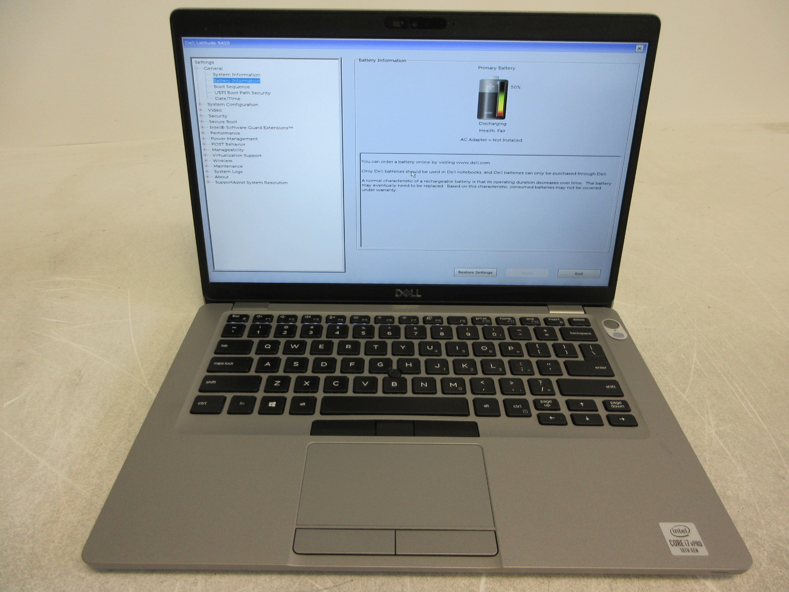 Dell Latitude 5410 Core i7-10810U 1.10GHz 16GB 512GB Hard Drive No Power Adapter