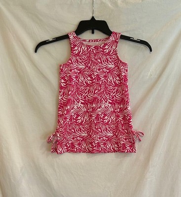 Pappagallo Girls XS Hot Pink White Palm Tropical Sleeveless Shift Dress Beach