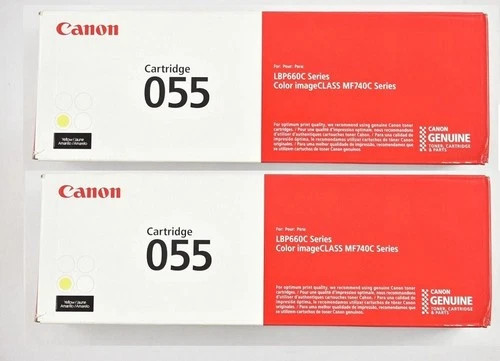 2 Genuine Factory Sealed Original Canon 055 Yellow Toner Cartridges