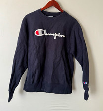 Champion Reverse Weave Men's Blue Crewneck Pullover Fleece Sweatshirt M Logo