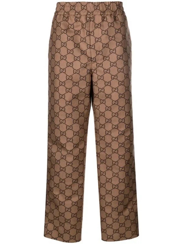 Gucci Mens GG Monogram Brown Ripstop Trousers Joggers Size Small/46