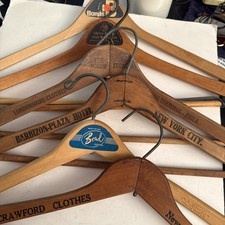 Vtg Lot of 6 Wooden Coat Hangers Branded Advertising NYC  Philadelphia