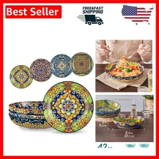 Vibrant 42 oz Bohemian Ceramic Bowls Set of 4 - Dishwasher & Microwave Safe