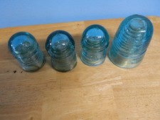 LOT of 4   Vtg Glass Insulators Brookfield   Clear Aqua Blue NY