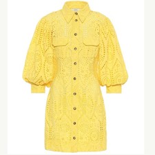 NWT Ganni Embroidered Eyelet Broderie Anglaise Puff Sleeve Mini Shirt Dress 36 4