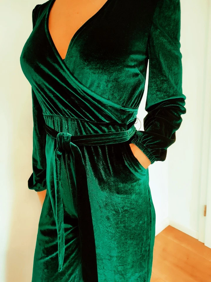 Damen Overall Jumpsuit Samt Optik Grün Neu Gr L 40 Women New Suit - Bild 3 von 4