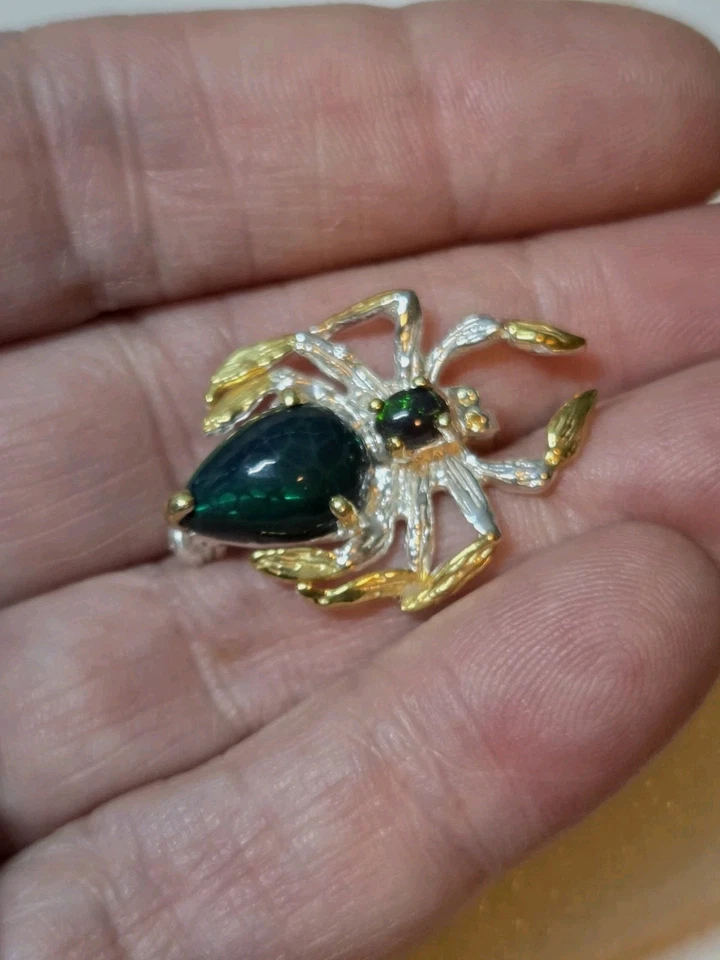 Broche Artístico Araña Ópalo Negro Natural Plata de Ley 925 Joyería 1857 Foto 3 de 4