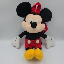 Disney Mickey Mouse Plush Backpack with Zippered Pouch 16  Red  Black Kid GUC