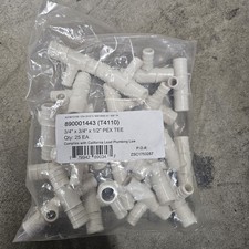 Plastic Pex Tee 3/4" x 1/2" x 3/4" Tube Pipe Fitting Lot of 25