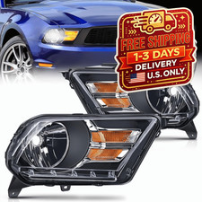 Headlight Assembly Pair 2010-2014 Ford Mustang Front Black Amber Halogen Clear