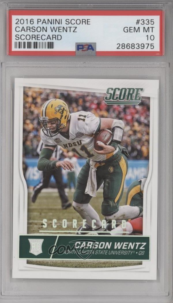2016 Score Rookies Scorecard Carson Wentz #335 PSA 10 GEM MT Rookie RC 1b9