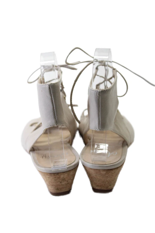 Amalfi Womens Open Toe Lace Up HIgh Wedge Heels Leather Beige Size 7 - Image 3 of 4