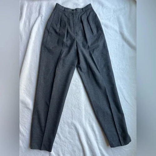 Vintage Anne Klein II Wool Trousers Pants 4 Grey Pleated High Waist 100% Wool - Image 1