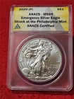 2020(P)  American Silver Eagle ASE Dollar STRUCK AT PHIL ANACS MS 69 EP  #T2400