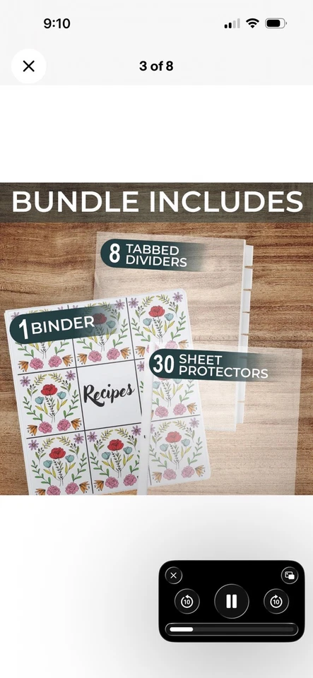 Linda carpeta de recetas página completa 8,5 x 11 kit, anillo en D de 1 pulgada, diseño de azulejos florales Foto 3 de 4