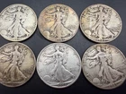 Lot of 6 Walking Liberty 50c Silver Half Dollars 1940 41 42 43 44 45