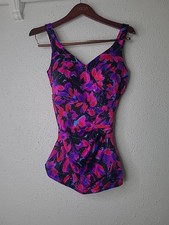 Vintage USA Maxine Of Hollywood Tropical One Piece Swimsuit 16 PINUP Pointy Bra