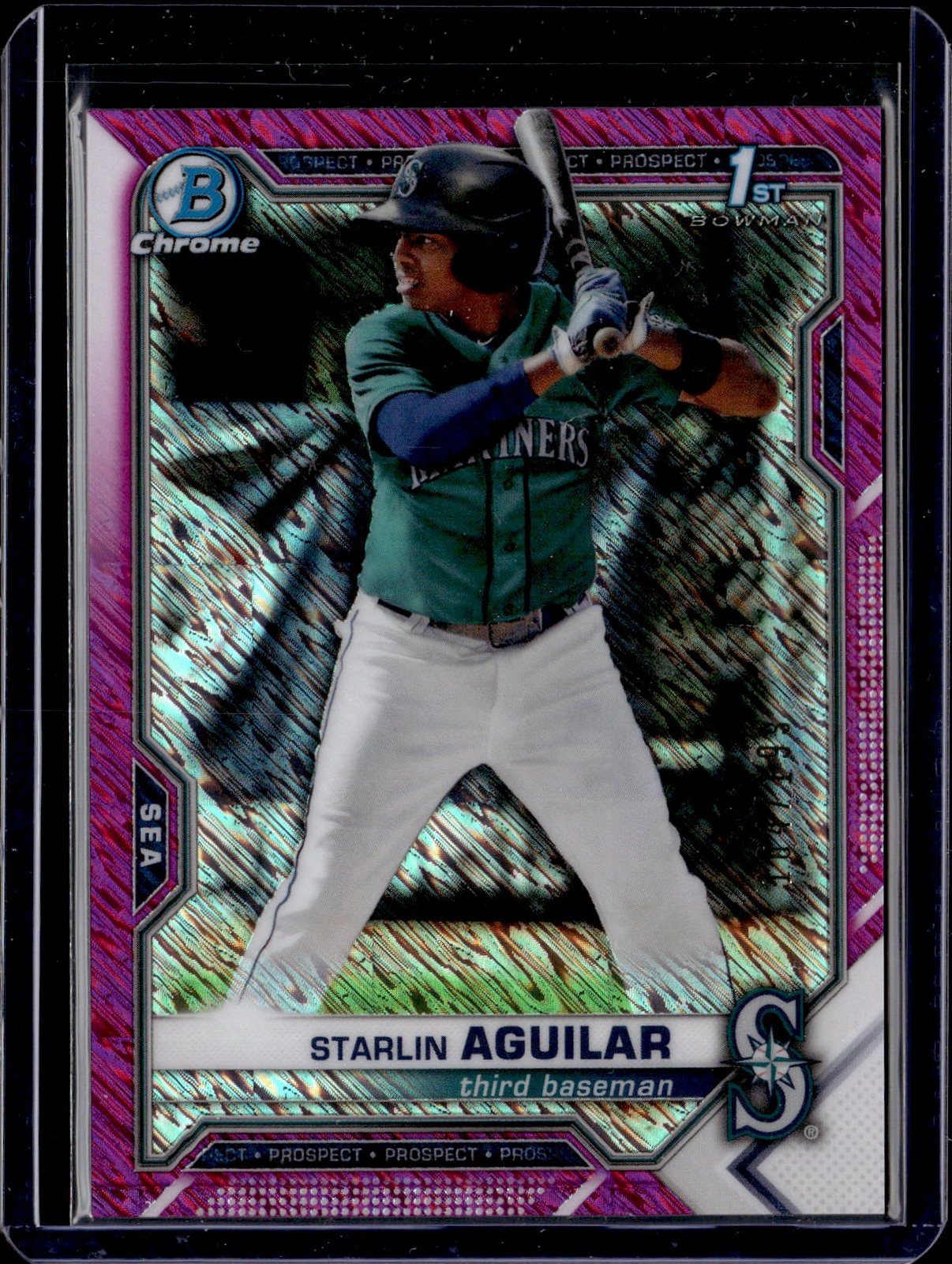 2021 Bowman Chrome #BCP-249 Starlin Aguilar Fuchsia Refractor #/199 Mariners