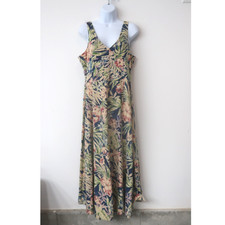 Chaps Floral Midi Dress Size Large Cotton Knit Hawaiian Vacation Beach Tropical