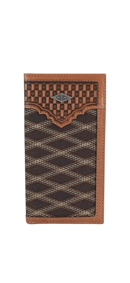Justin Rodeo Wallet Genuine Leather Geometric Pattern Brown Aztec Long Wallet - Image 2 of 4