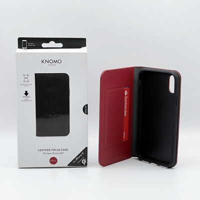 Hülle Für IPHONE XS & X Leder Rot Folio Flip Tasche Karte Speicher Cover KNOMO