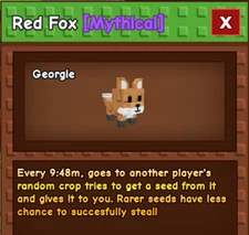 Red Fox | Grow a Garden | G a G | Roblox | Digital Delivery Only
