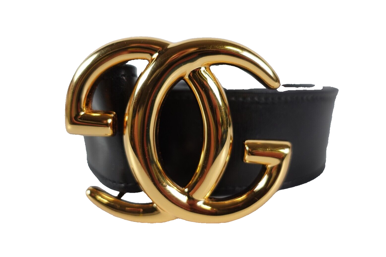 Gucci Womens Black Leather GG Buckle Belt Gold Retro Italy Size 75-image