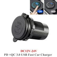 DC12V-24V PD +QC 3.0 USB Fast Car Charger Switch Socket Outlet For RV Boat  1PC