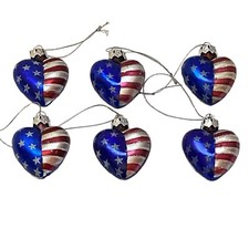 Patriotic Heart Shape Ornaments Stars  Stripes Glass American Flag Lot of 6