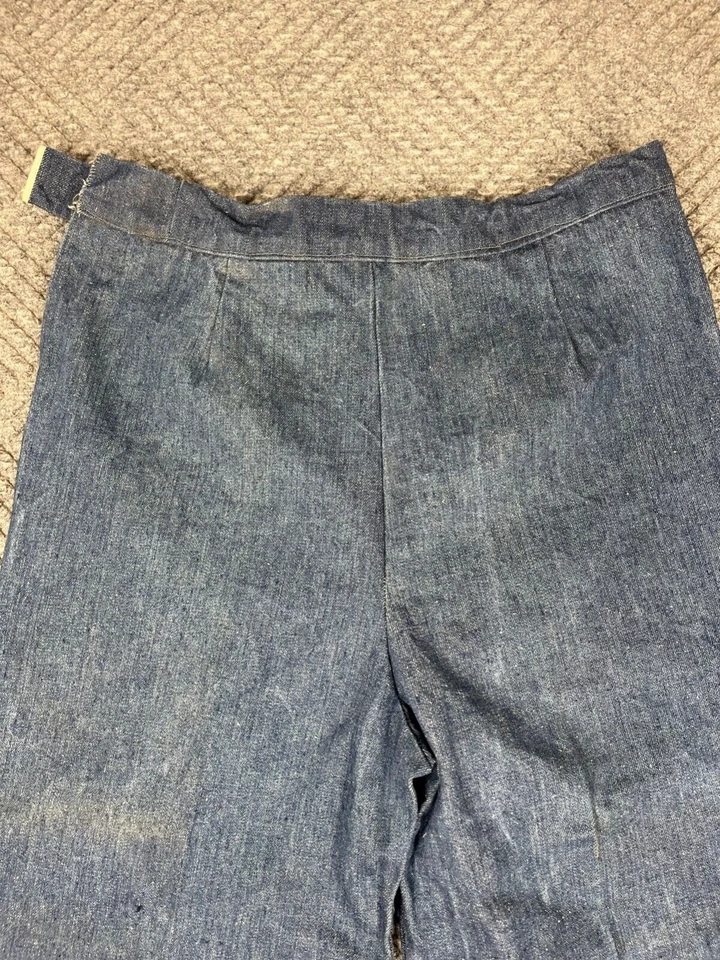 Vintage 1940s Half Selvedge Denim Side Zip Jeans Adult 34x25 Dark Wash Women's - Image 2 of 4
