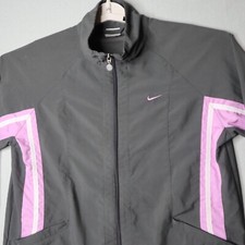 VTG Nike Windbreaker Womens Large 12-14 Gray Pink Stripe Full Zip Jacket Y2K 90s