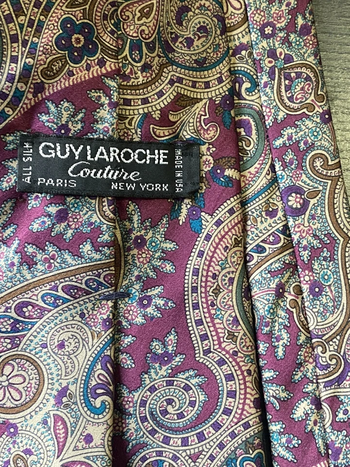 Corbata de seda Guy Laroche para hombre alta costura grande diseño cachemir rosa EE. UU. De colección Foto 4 de 4