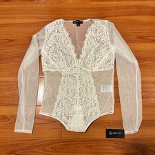 Body in pizzo INC intimo nuovo con etichette sposa bianco maniche lunghe taglia media