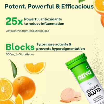 OZiva Bioactive Glutathione Tablets for Radiant Skin Orange (Pack of 2)