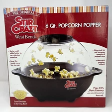 NEW West Bend Stir Crazy 6 Quart Electric Popcorn Maker Popper 82306 Black